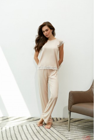 Комплект футболка зі штанами із модалу та мережива Your Touch AS-7024